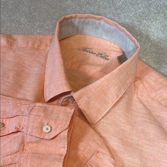 Tasso‎ Elba Orange Casual Button Down Shirt linen/cotton blend - Picture 3 of 8